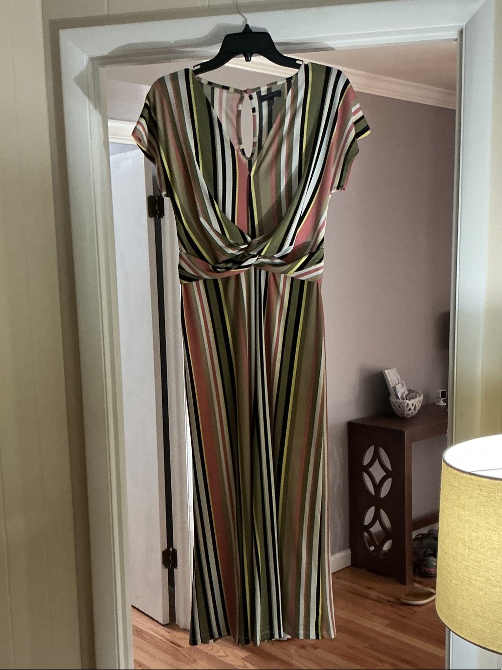 Madison Olive, Pink & Cream Striped Twist-Front Jumpsuit